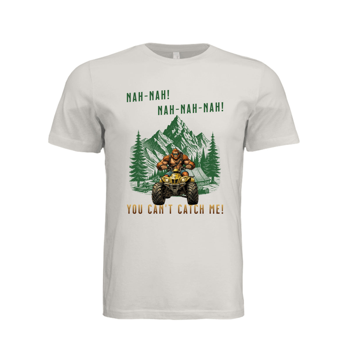 ndm:1832780-Adult T-shirt featuring a graphic design with the words "You Can't Catch Me"