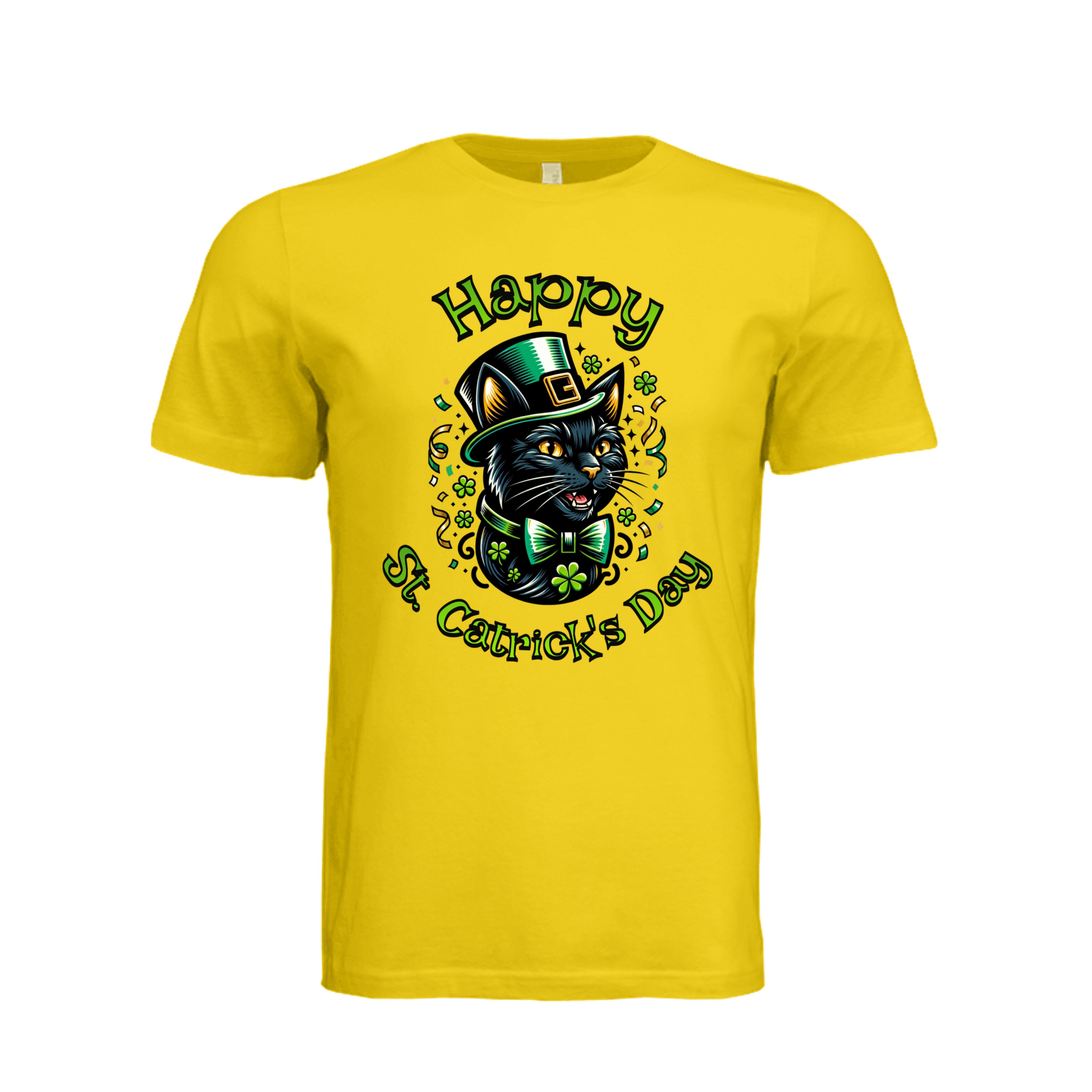 ndm:222008-Happy Saint Catrick's Day cat-themed St. Patrick's Day graphic tee — holiday DTF print by Stu Borncat Creations