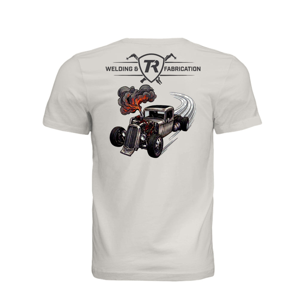 TR Welding & Fabrication rat rod graphic tee black logo — custom fabrication apparel by Stu Borncat Creations-Color-Vintage White