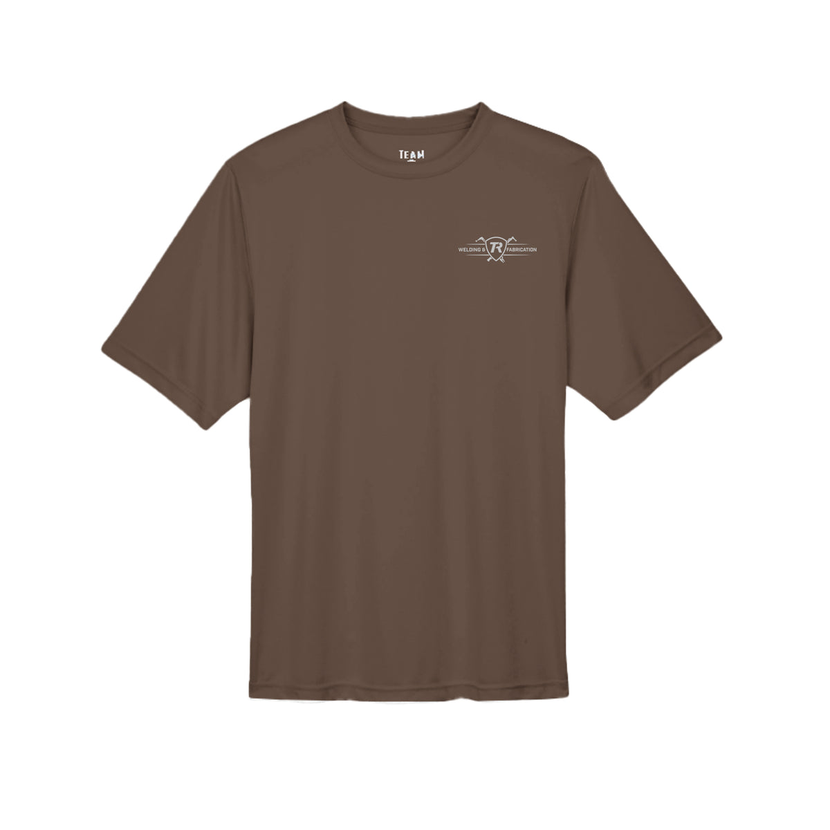 TR Welding & Fabrication rat rod performance tee grey logo — moisture-wicking fabrication apparel by Stu Borncat Creations-Color-Sport Dark Brown