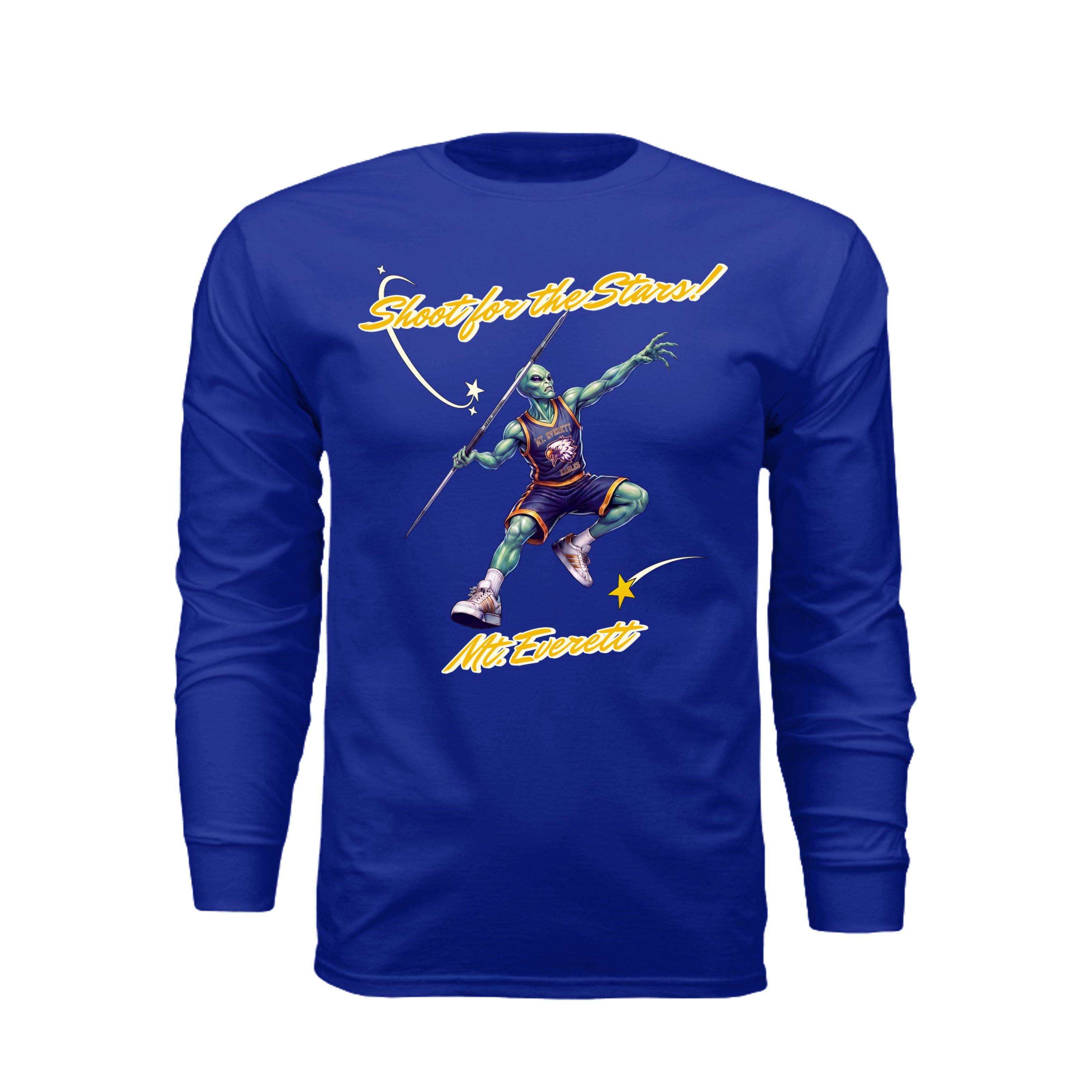 ndm:251586-Mt Everett Eagles Shoot for the Stars Alien Invasion adult long sleeve t-shirt — school spirit apparel by Stu Borncat Creations