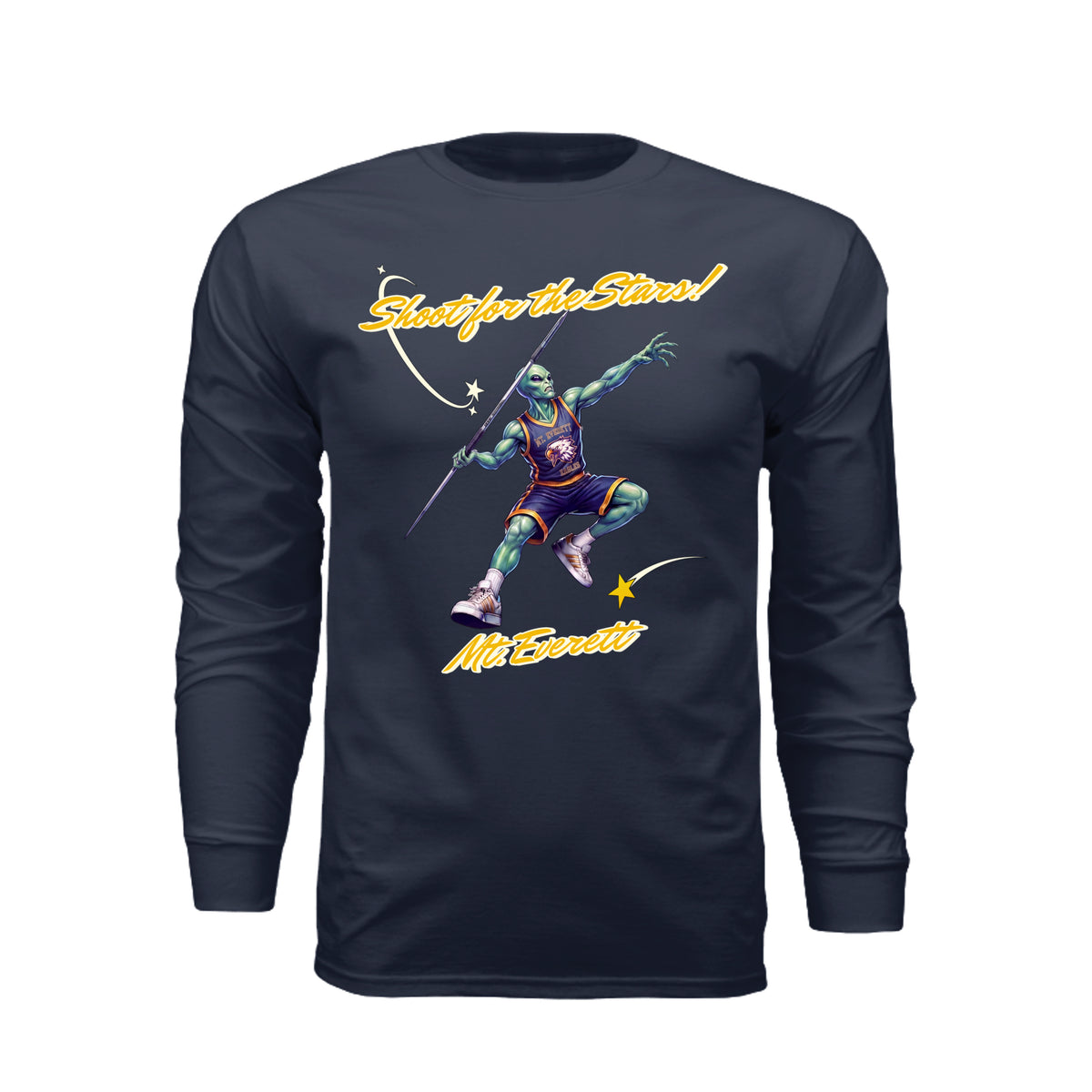 ndm:251591-Mt Everett Eagles Shoot for the Stars Alien Invasion adult long sleeve t-shirt — school spirit apparel by Stu Borncat Creations