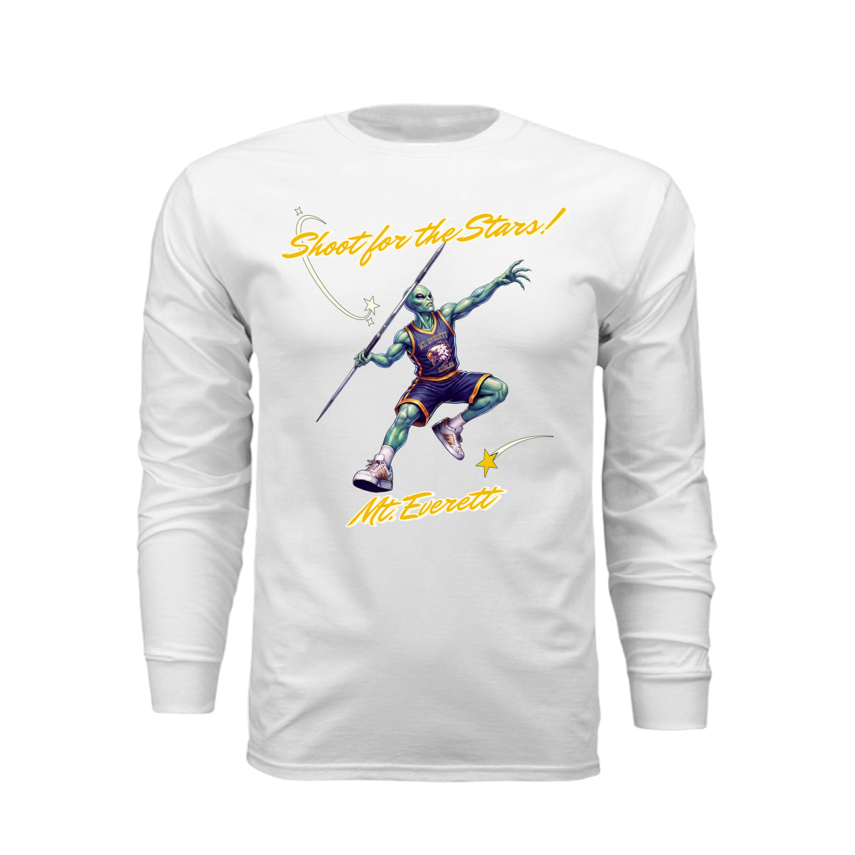 ndm:251597-Mt Everett Eagles Shoot for the Stars Alien Invasion adult long sleeve t-shirt — school spirit apparel by Stu Borncat Creations