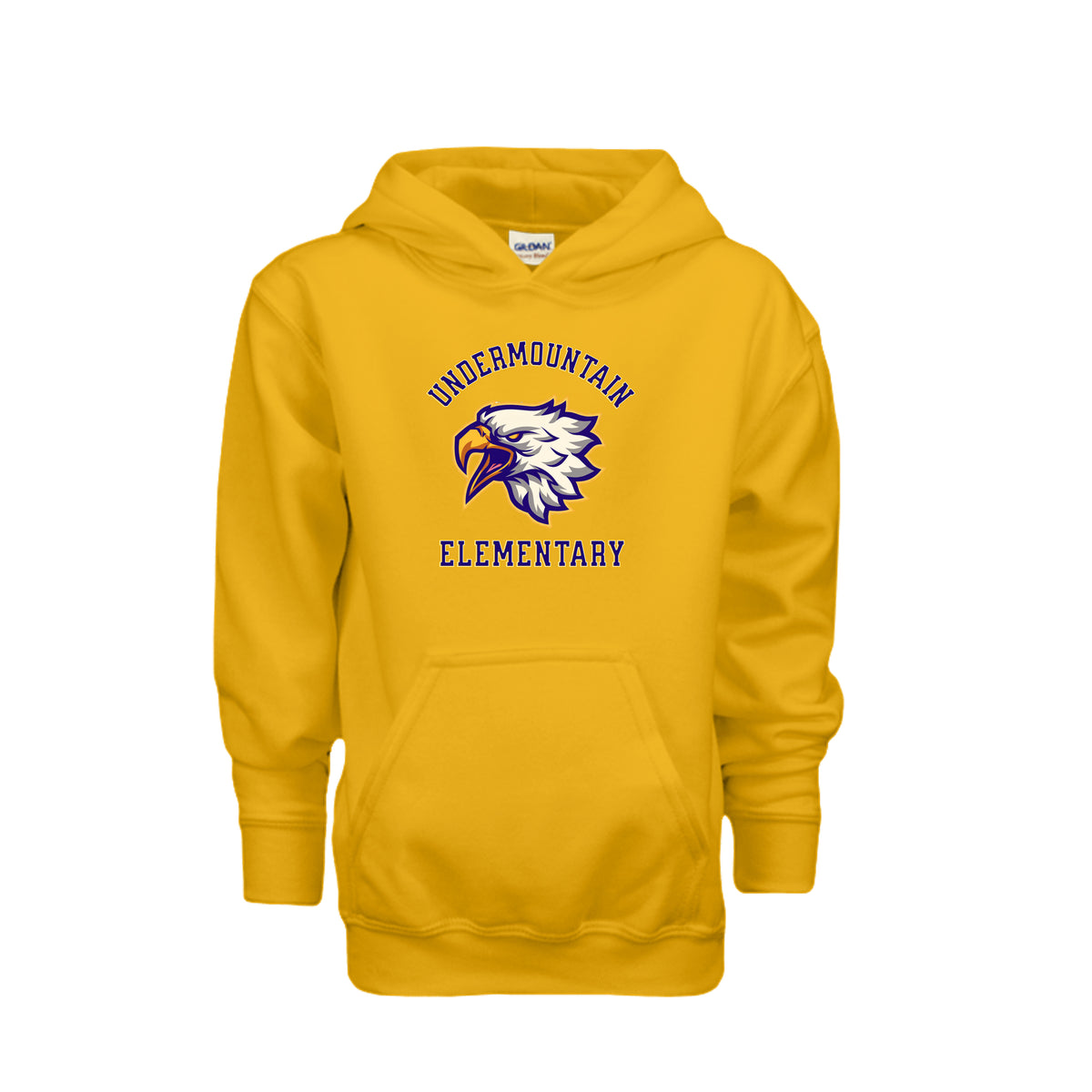 ndm:289581 - Gold- Front- Undermountain Elementary Eagles kids hoodie — school spirit apparel by Stu Borncat Creations