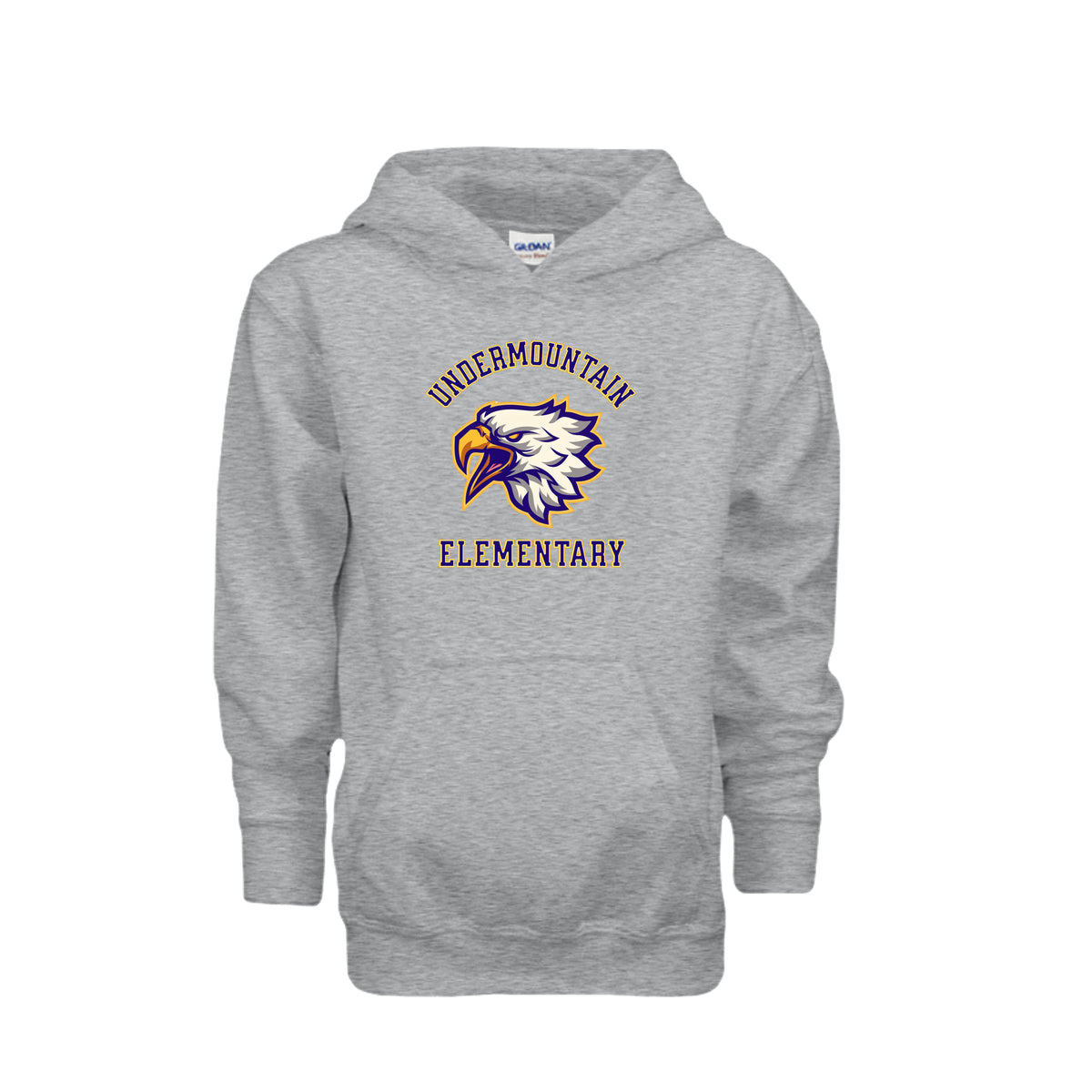 ndm:289585 - Sport Grey -Front-  Undermountain Elementary Eagles kids hoodie — school spirit apparel by Stu Borncat Creations