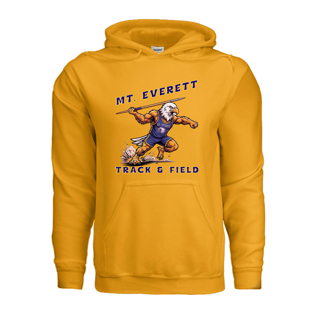 ndm:290100 - Gold - Front-  Mt Everett Eagles Track and Field adult hoodie — school spirit apparel by Stu Borncat Creations
