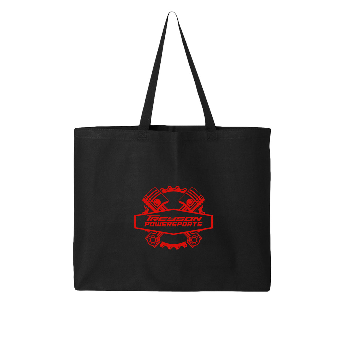 ndm:872636-Front-Black-Treyson Powersports graphic tote bag — front view, custom print-on-demand by Stu Borncat Creations