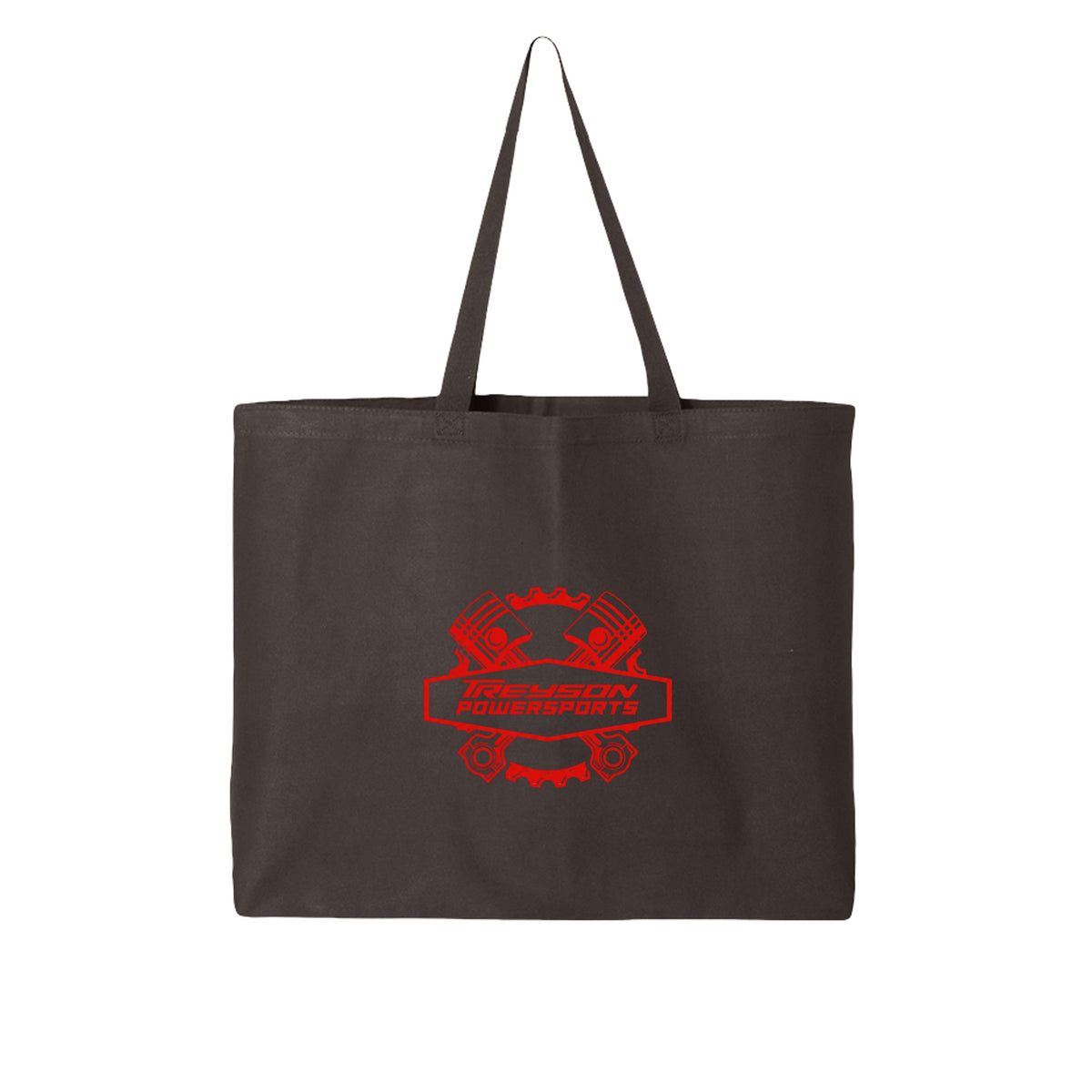 ndm:872638-Front-Charcoal-Treyson Powersports graphic tote bag — front view, custom print-on-demand by Stu Borncat Creations
