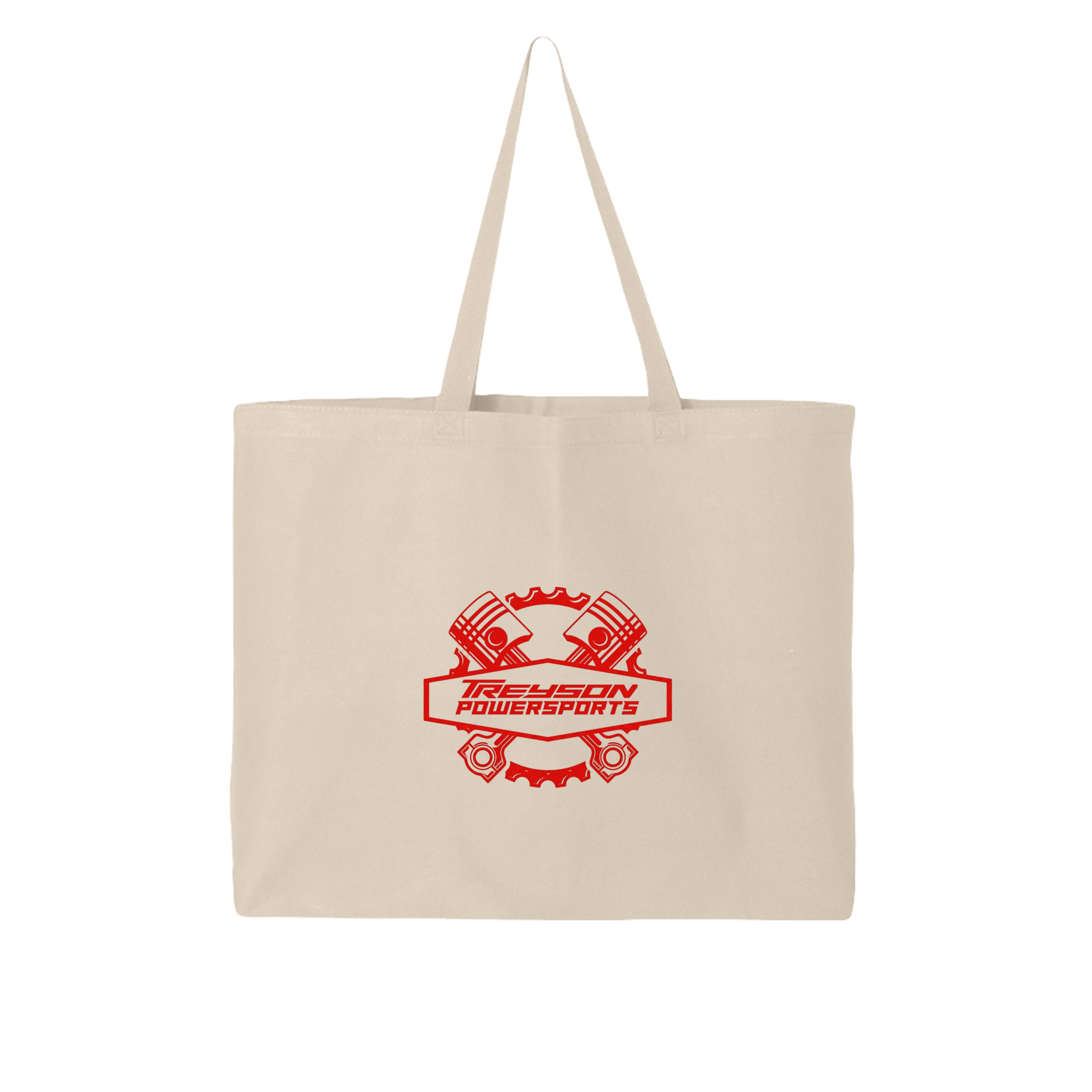 ndm:872640-Front-Natural-Treyson Powersports graphic tote bag — front view, custom print-on-demand by Stu Borncat Creations