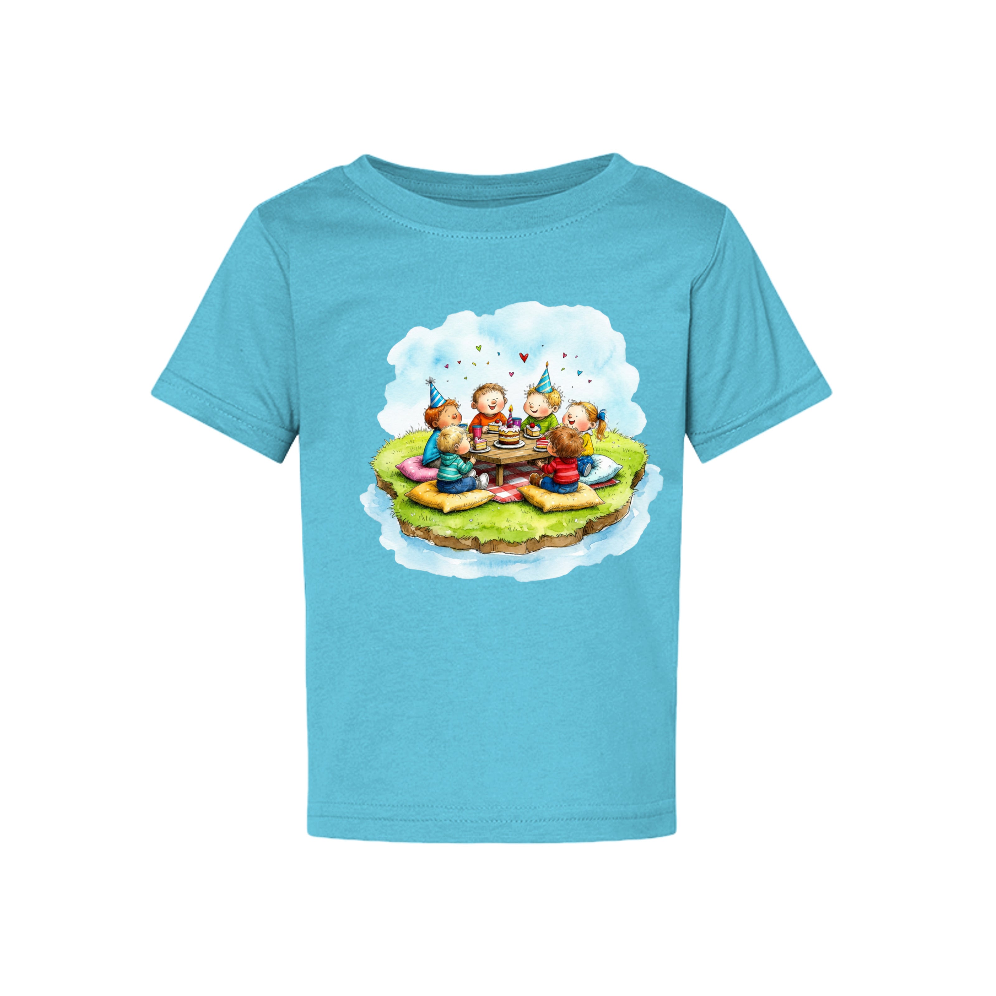 ndm:874861-Aqua-Birthday Party toddler graphic tee — cute kids apparel by Stu Borncat Creations