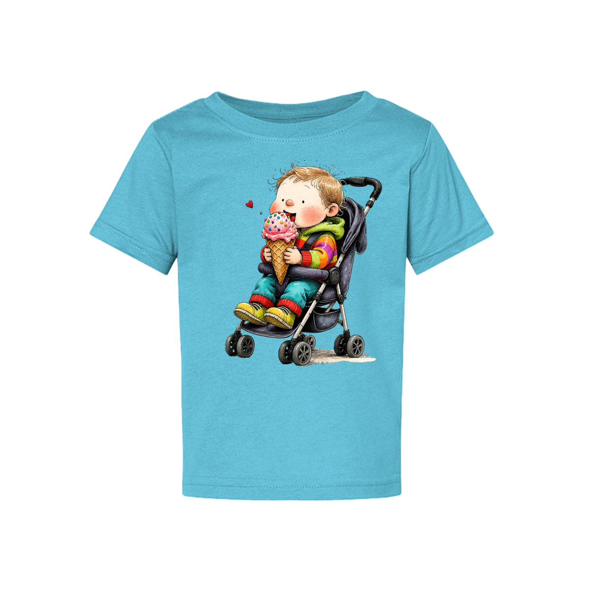 ndm:874936-Aqua-Strawberry Cone toddler graphic tee — cute kids apparel by Stu Borncat Creations