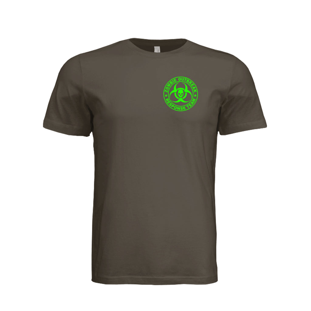 ndm:885368-Front-Army Green- — Zombie Outbreak Halloween adult graphic tee — spooky season DTF print by Stu Borncat Creations