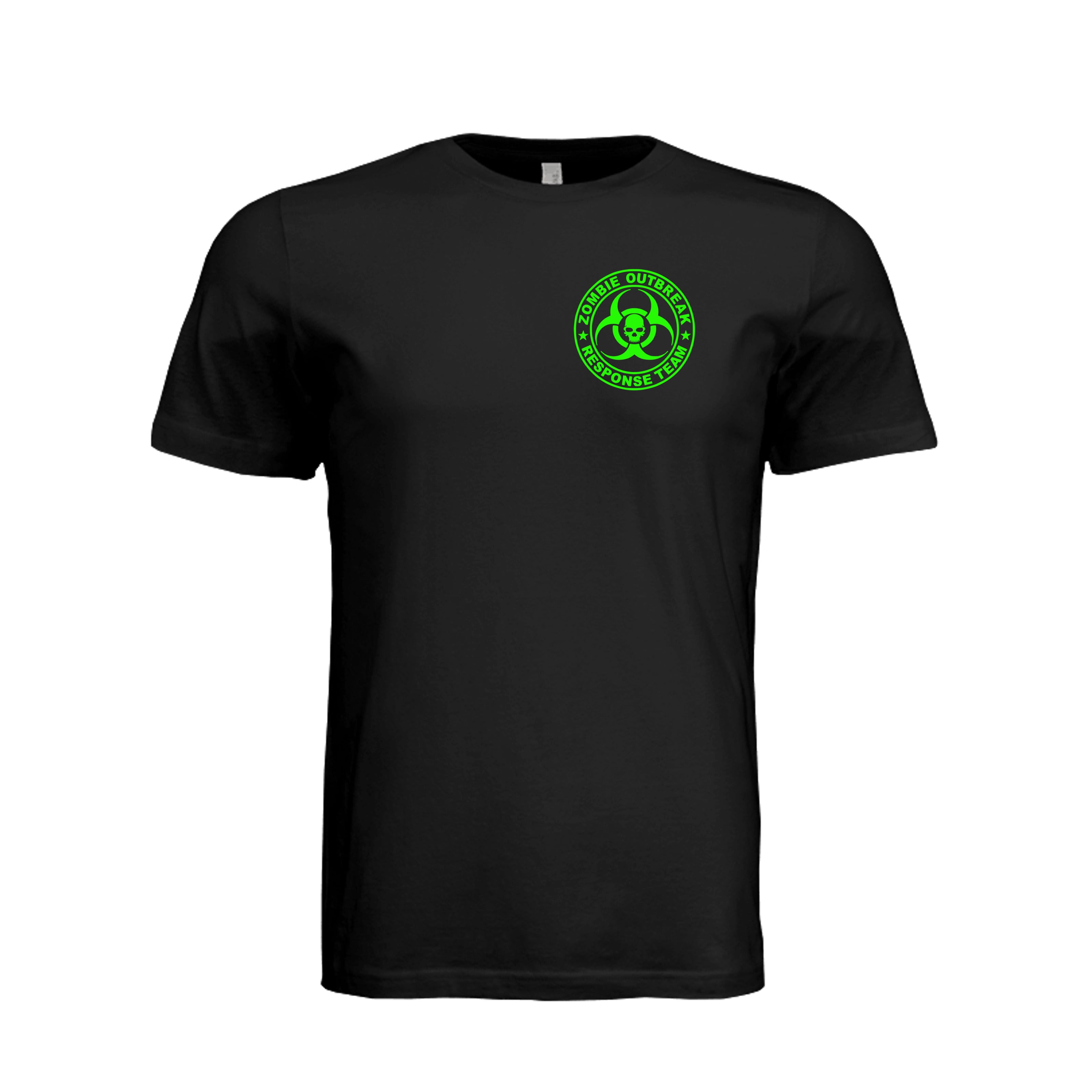ndm:885370-Front-Black — Zombie Outbreak Halloween adult graphic tee — spooky season DTF print by Stu Borncat Creations