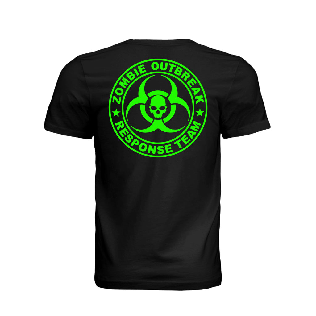 ndm:885371-Back-Black- — Zombie Outbreak Halloween adult graphic tee — spooky season DTF print by Stu Borncat Creations