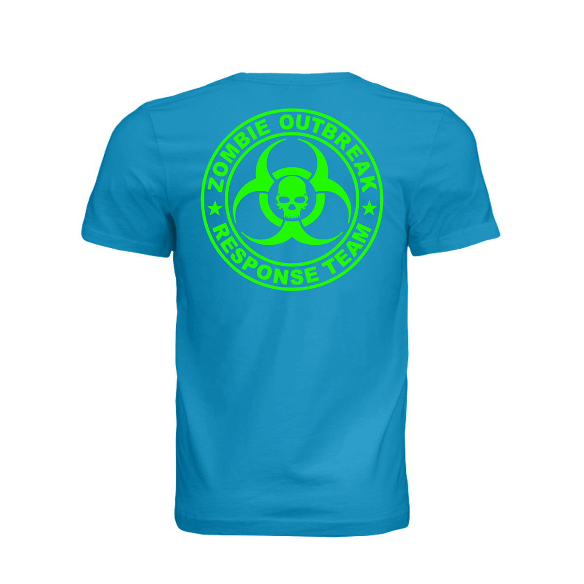 ndm:885373-Back-Electric Blue — Zombie Outbreak Halloween adult graphic tee — spooky season DTF print by Stu Borncat Creations
