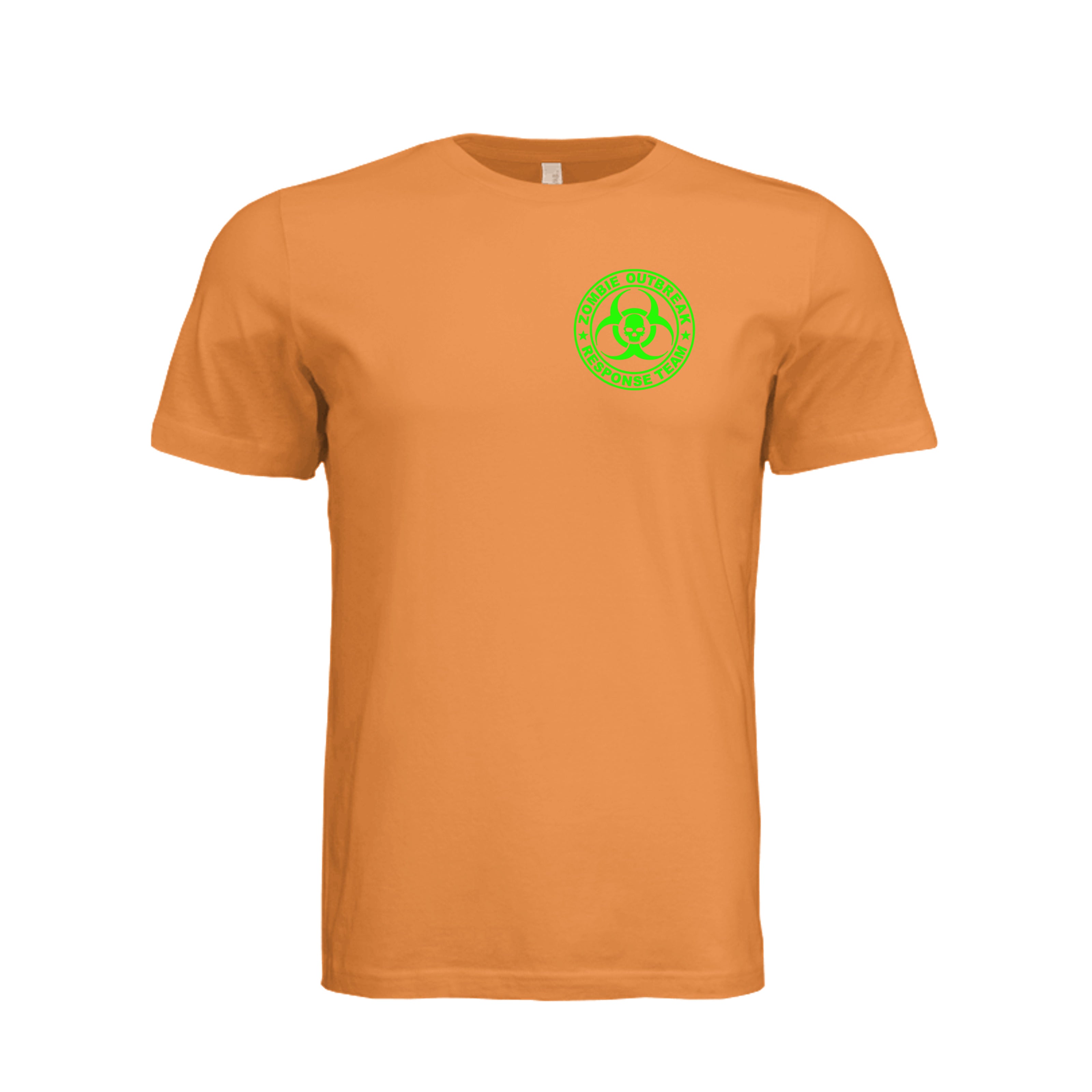 ndm:885376-Front-Orange — Zombie Outbreak Halloween adult graphic tee — spooky season DTF print by Stu Borncat Creations