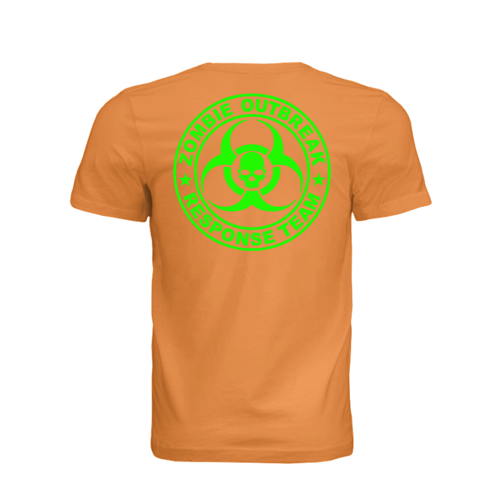 ndm:885377-Back-Orange — Zombie Outbreak Halloween adult graphic tee — spooky season DTF print by Stu Borncat Creations