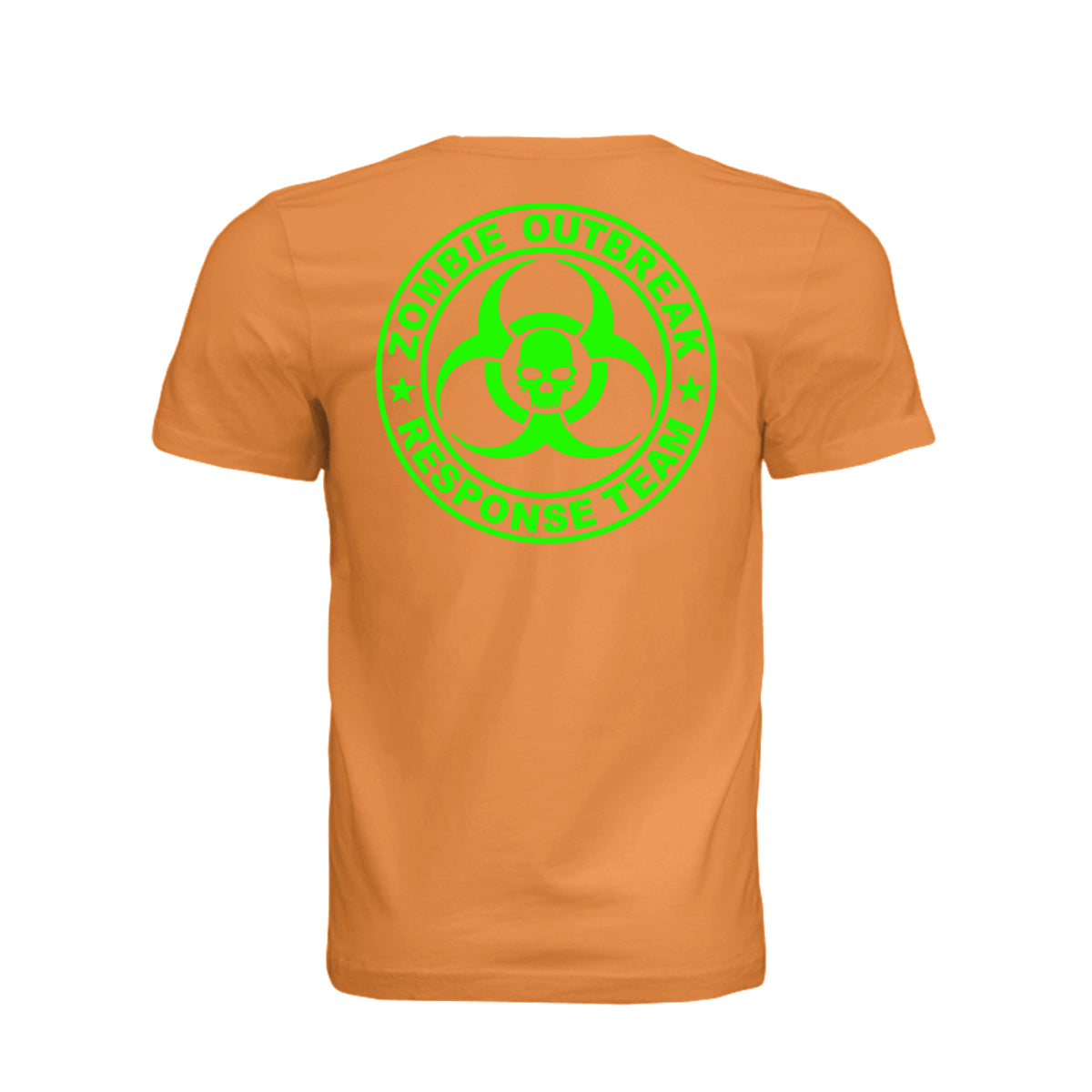 ndm:885377-Back-Orange — Zombie Outbreak Halloween adult graphic tee — spooky season DTF print by Stu Borncat Creations