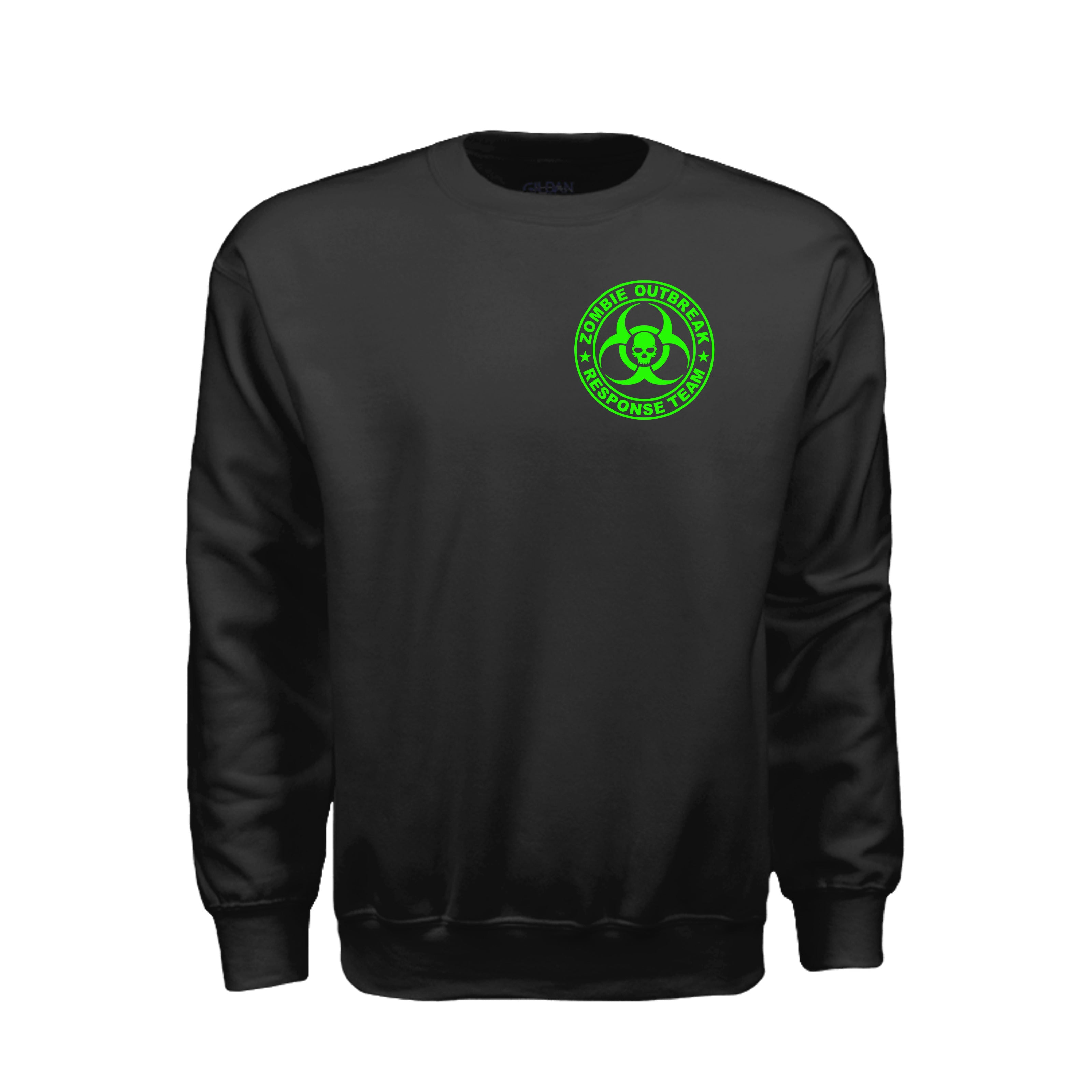 ndm:885746-Front-Black-Zombie Outbreak Halloween sweatshirt — spooky season apparel by Stu Borncat Creations