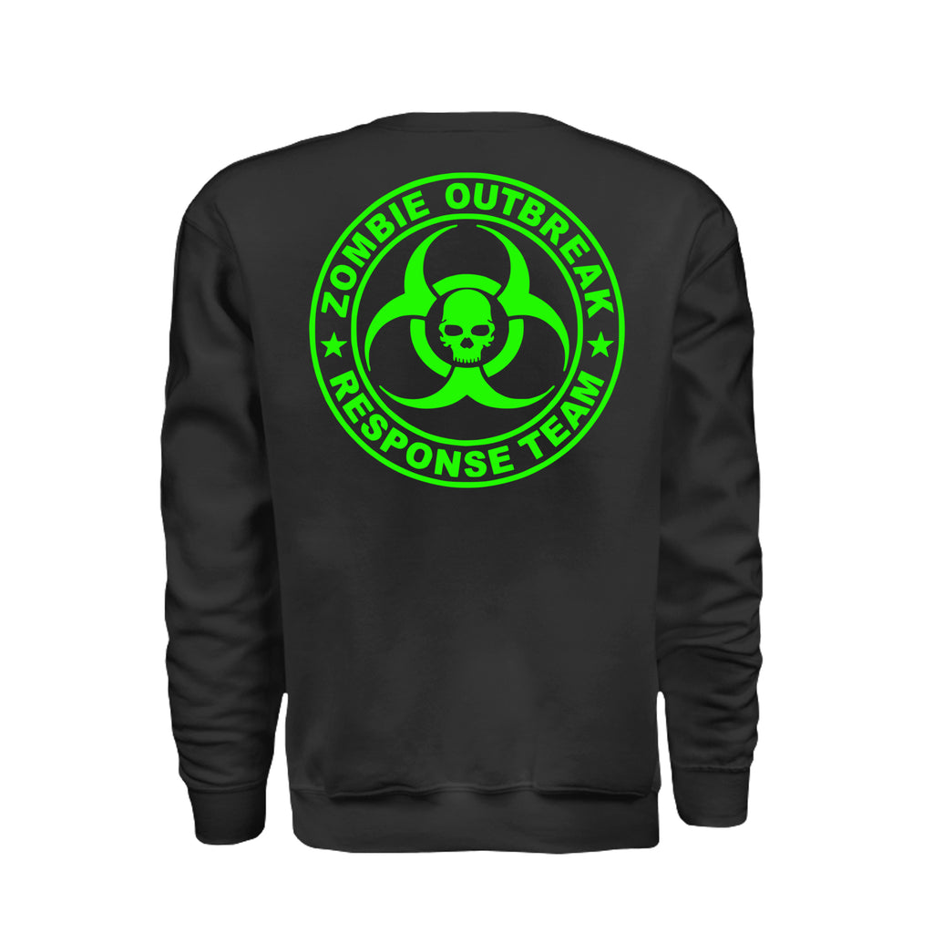 ndm:885747-Back-Black-Zombie Outbreak Halloween sweatshirt — spooky season apparel by Stu Borncat Creations