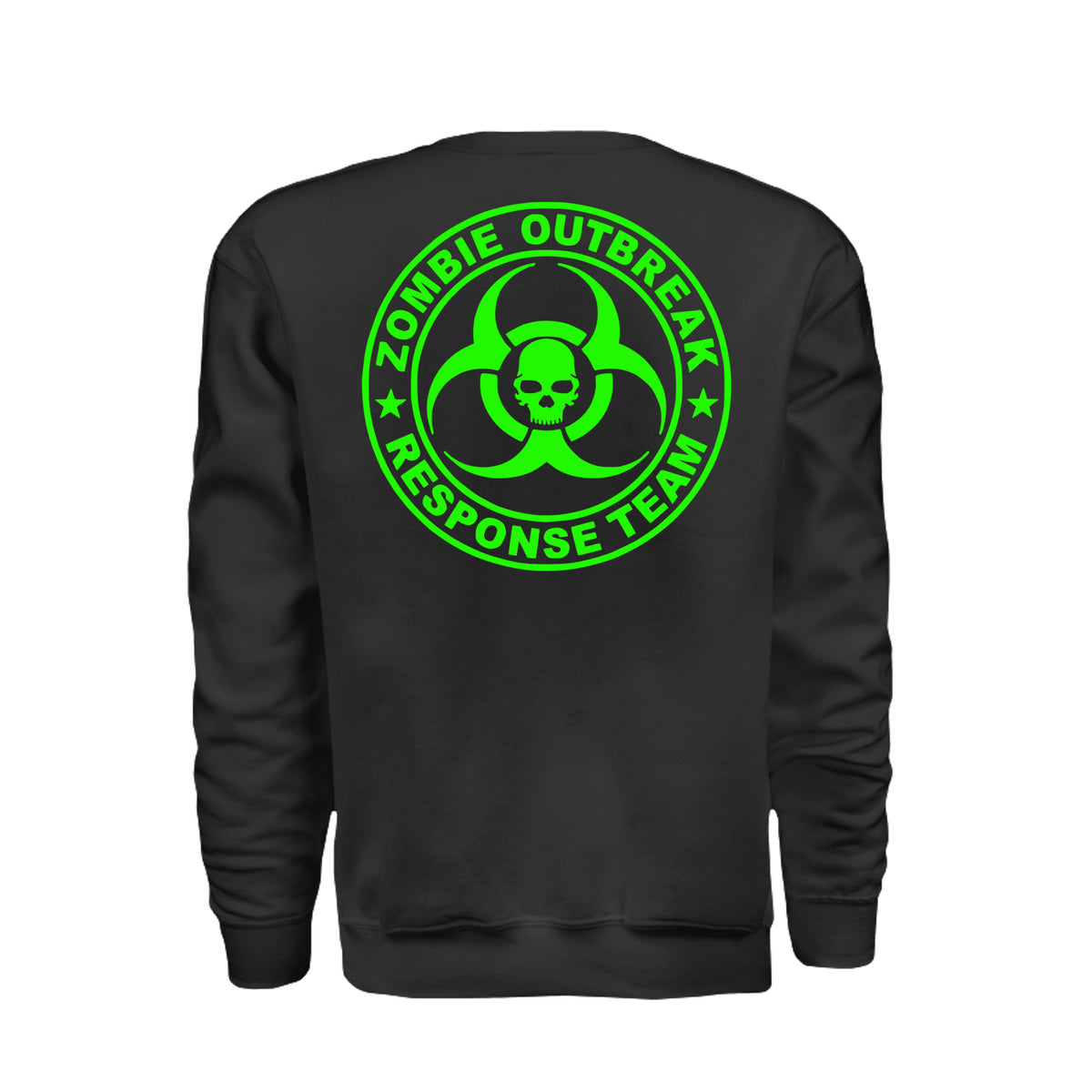 ndm:885747-Back-Black-Zombie Outbreak Halloween sweatshirt — spooky season apparel by Stu Borncat Creations