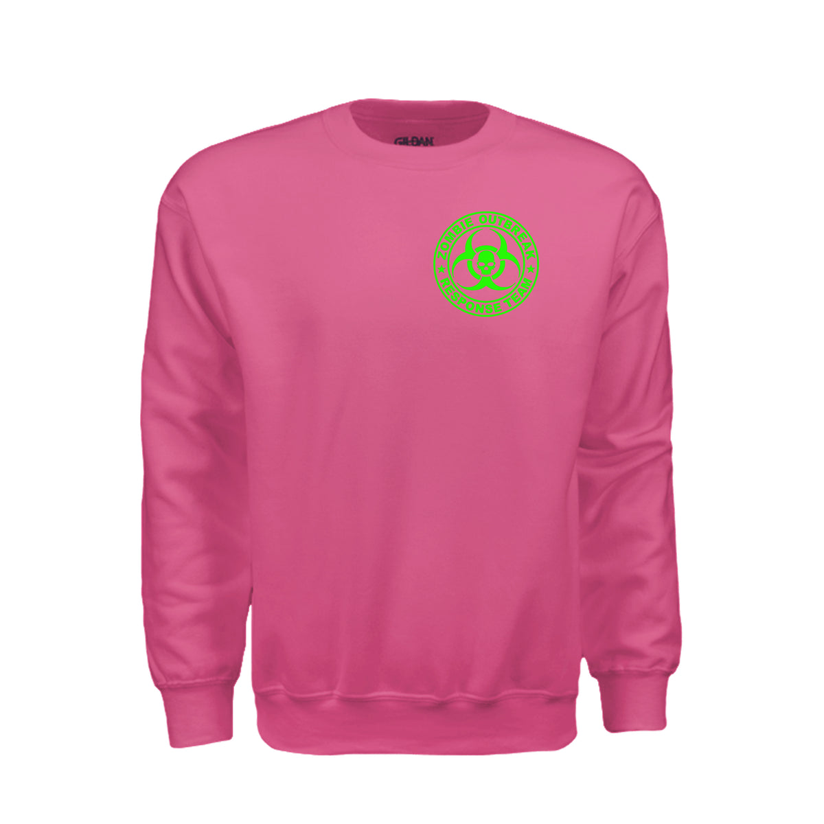 ndm:885748-Front-Heliconia-Zombie Outbreak Halloween sweatshirt — spooky season apparel by Stu Borncat Creations