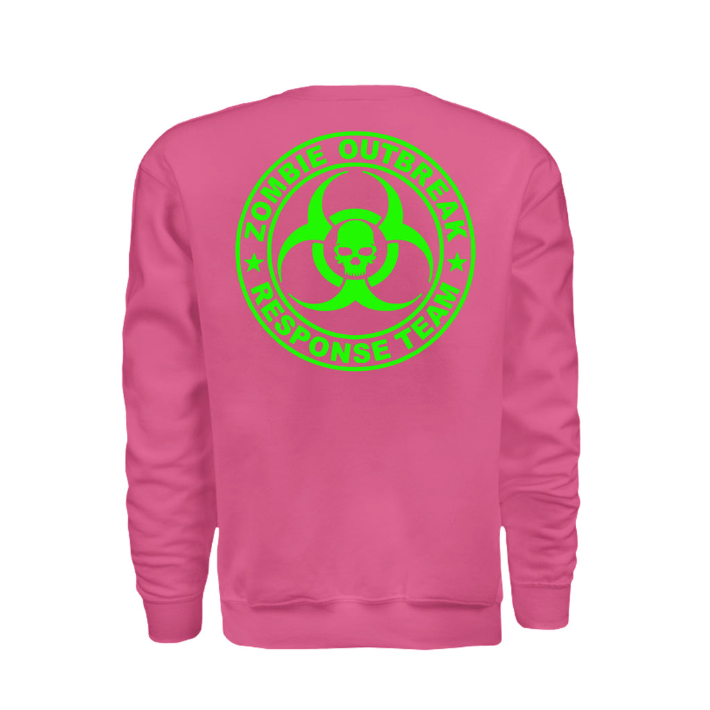 ndm:885749-Back-Heliconia-Zombie Outbreak Halloween sweatshirt — spooky season apparel by Stu Borncat Creations