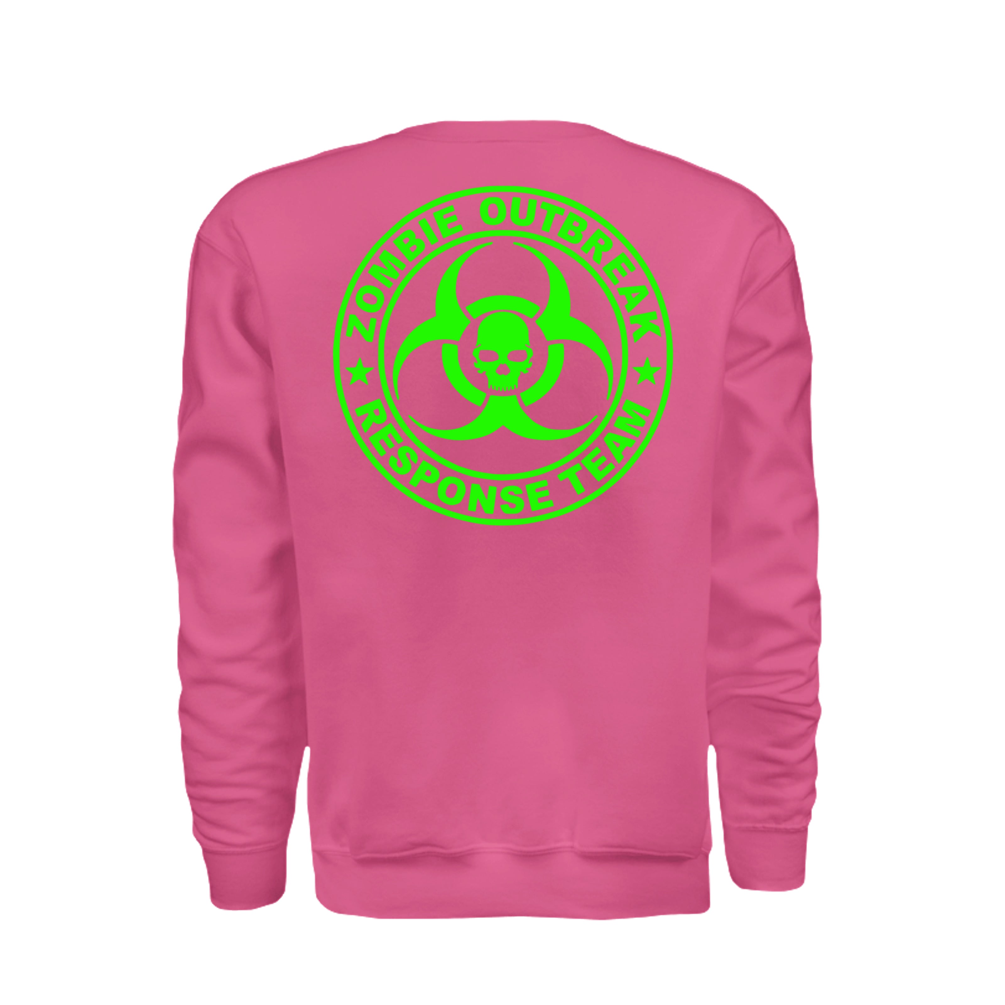 ndm:885749-Back-Heliconia-Zombie Outbreak Halloween sweatshirt — spooky season apparel by Stu Borncat Creations