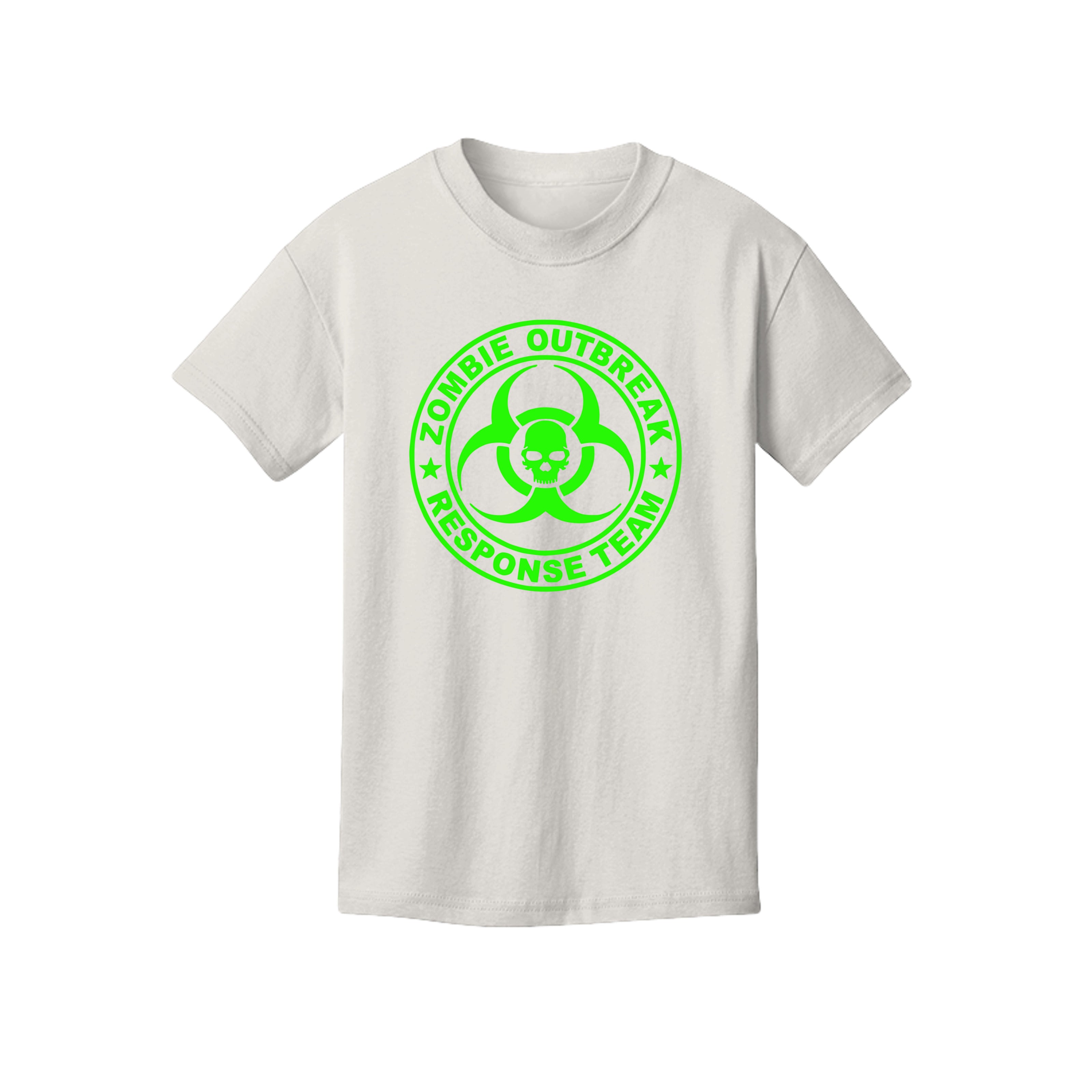 ndm:890191-Front-Vintage White-Kids Zombie Outbreak Halloween graphic tee — kids spooky season apparel by Stu Borncat Creations