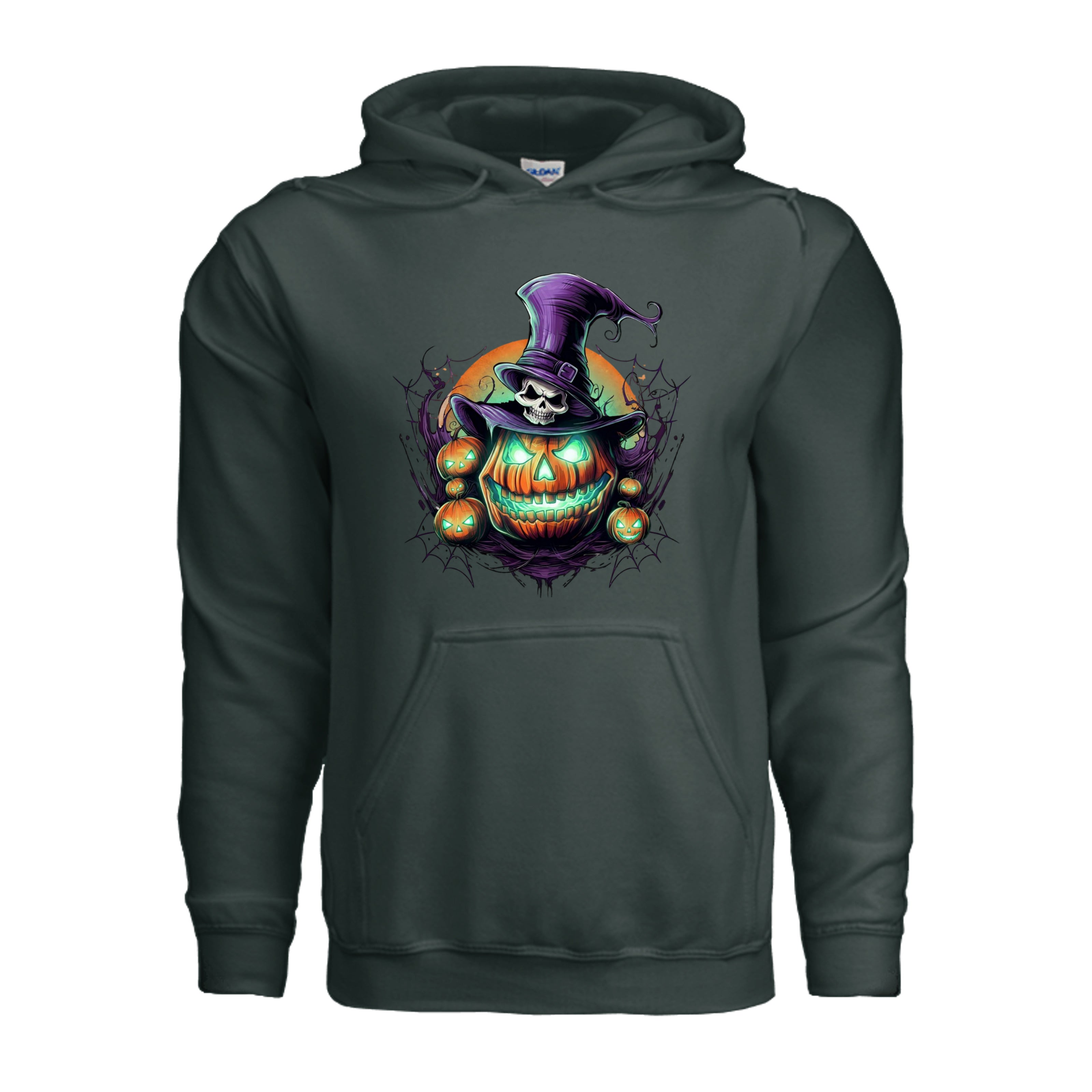 ndm:891735-Front-Forest Green-Spooky Halloween adult hoodie — black spooky season apparel by Stu Borncat Creations