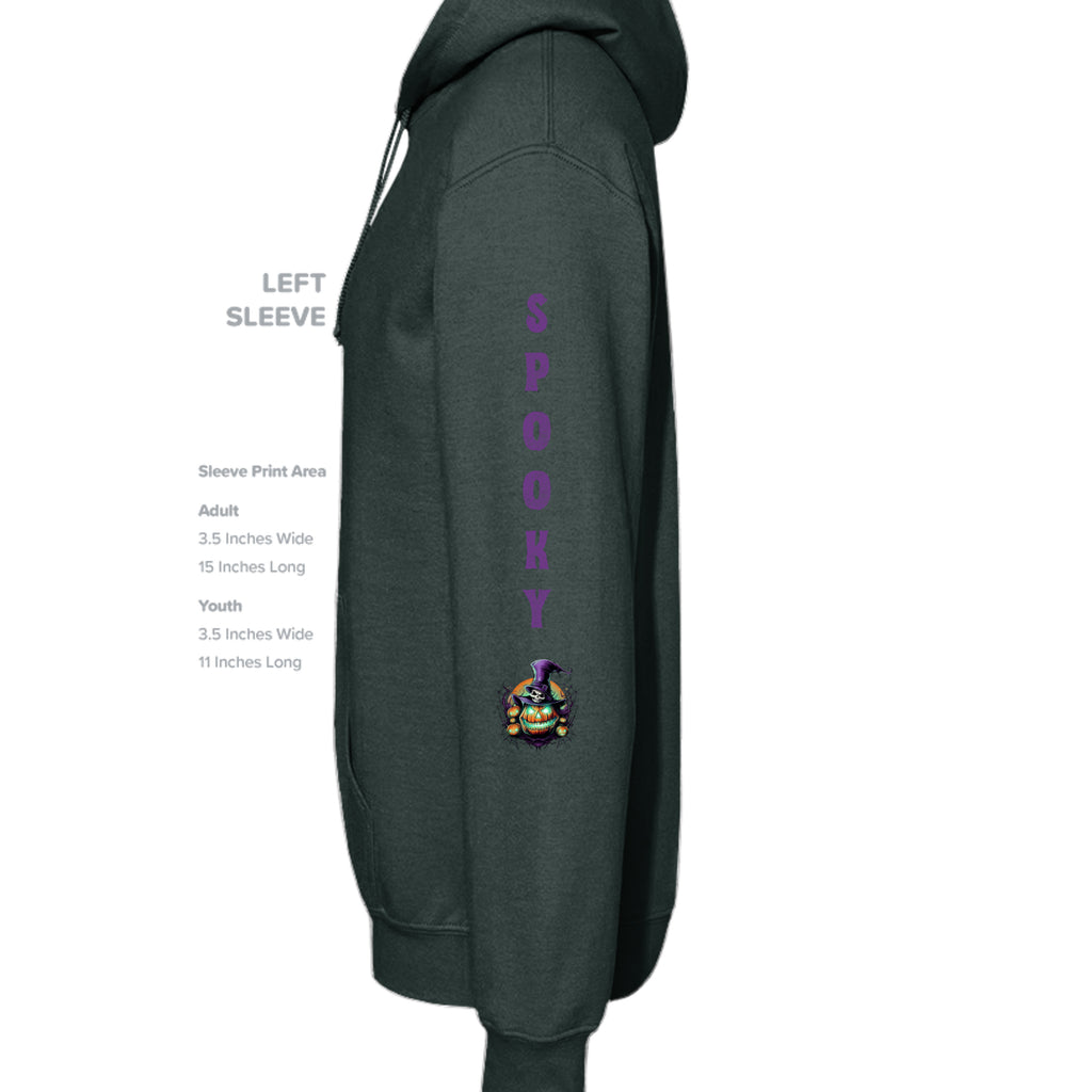 ndm:891737-Forest Green-Left_Sleeve-Spooky Halloween adult hoodie — black spooky season apparel by Stu Borncat Creations