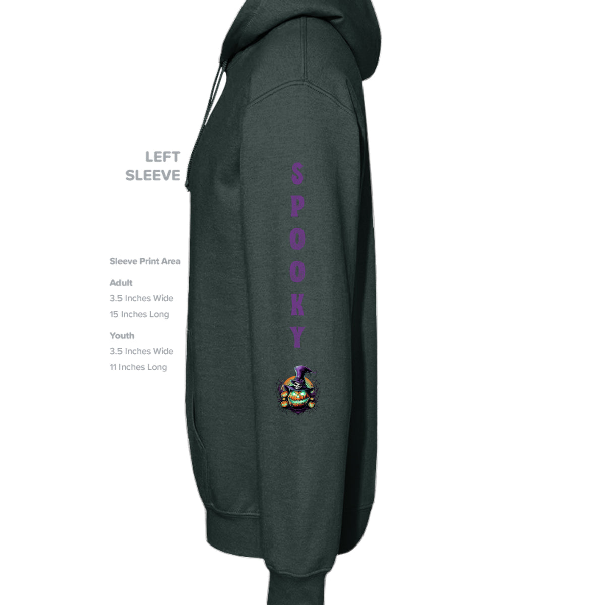 ndm:891737-Forest Green-Left_Sleeve-Spooky Halloween adult hoodie — black spooky season apparel by Stu Borncat Creations