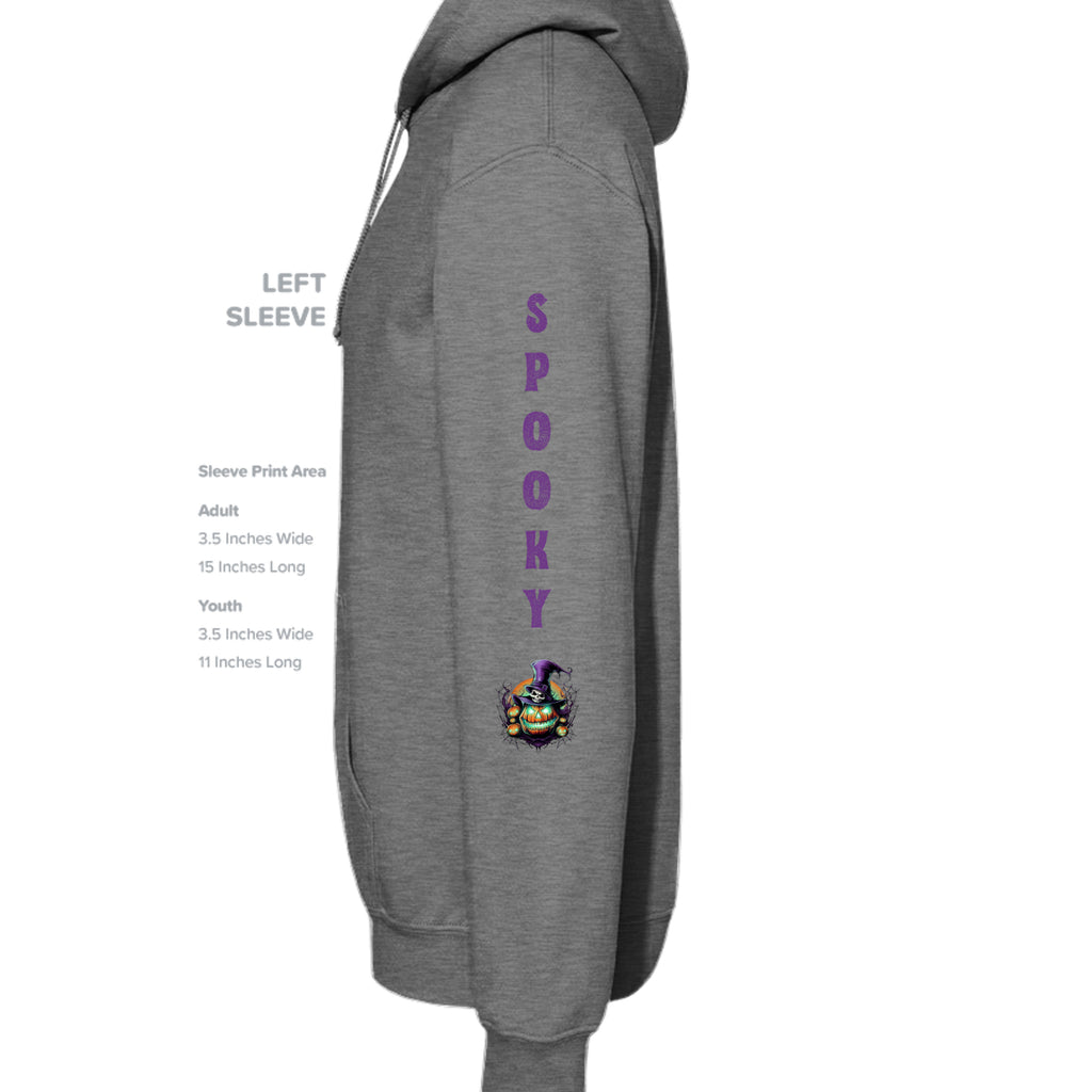 ndm:891740-Left_ Sleeve-Graphite Heather-Spooky Halloween adult hoodie — black spooky season apparel by Stu Borncat Creations
