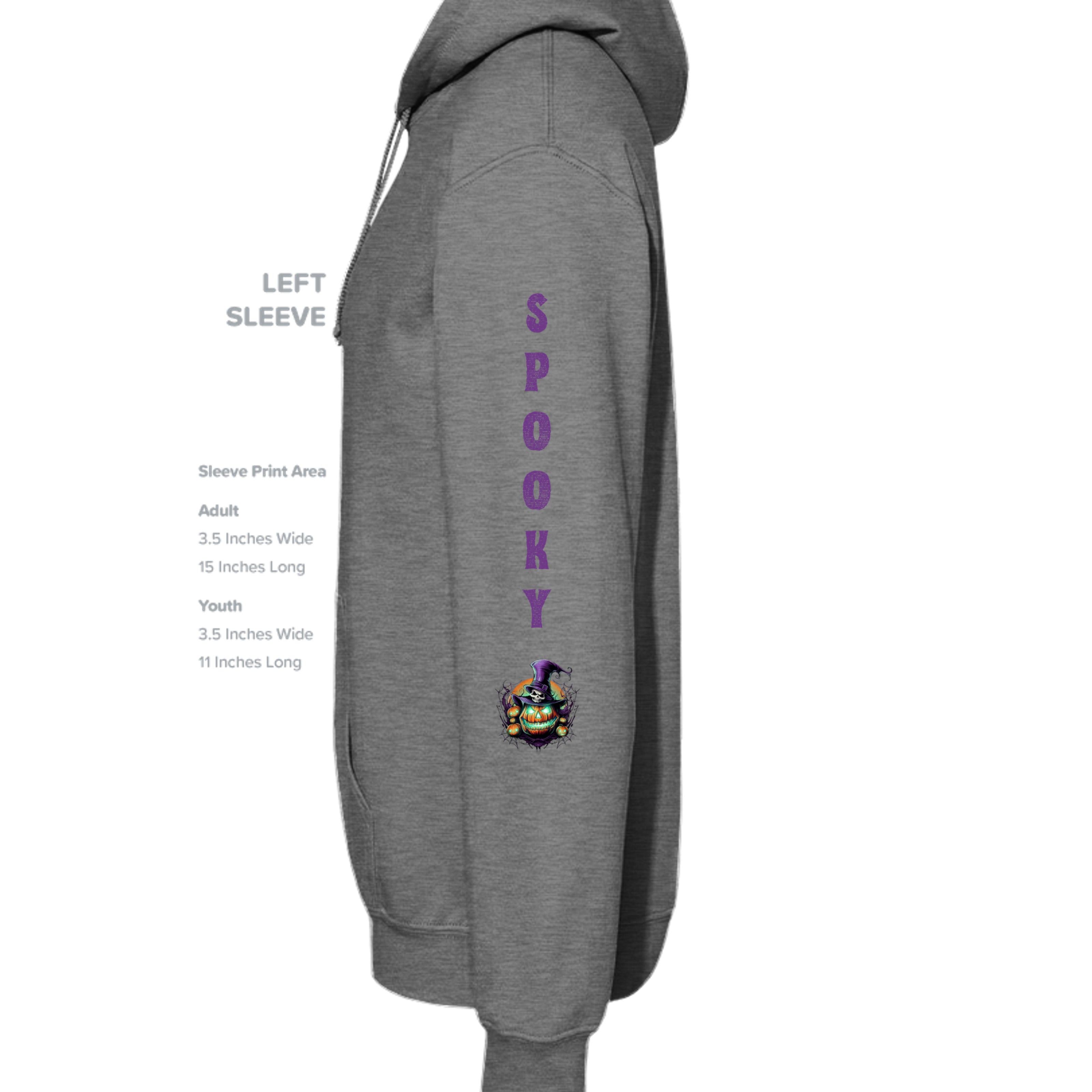 ndm:891740-Left_ Sleeve-Graphite Heather-Spooky Halloween adult hoodie — black spooky season apparel by Stu Borncat Creations