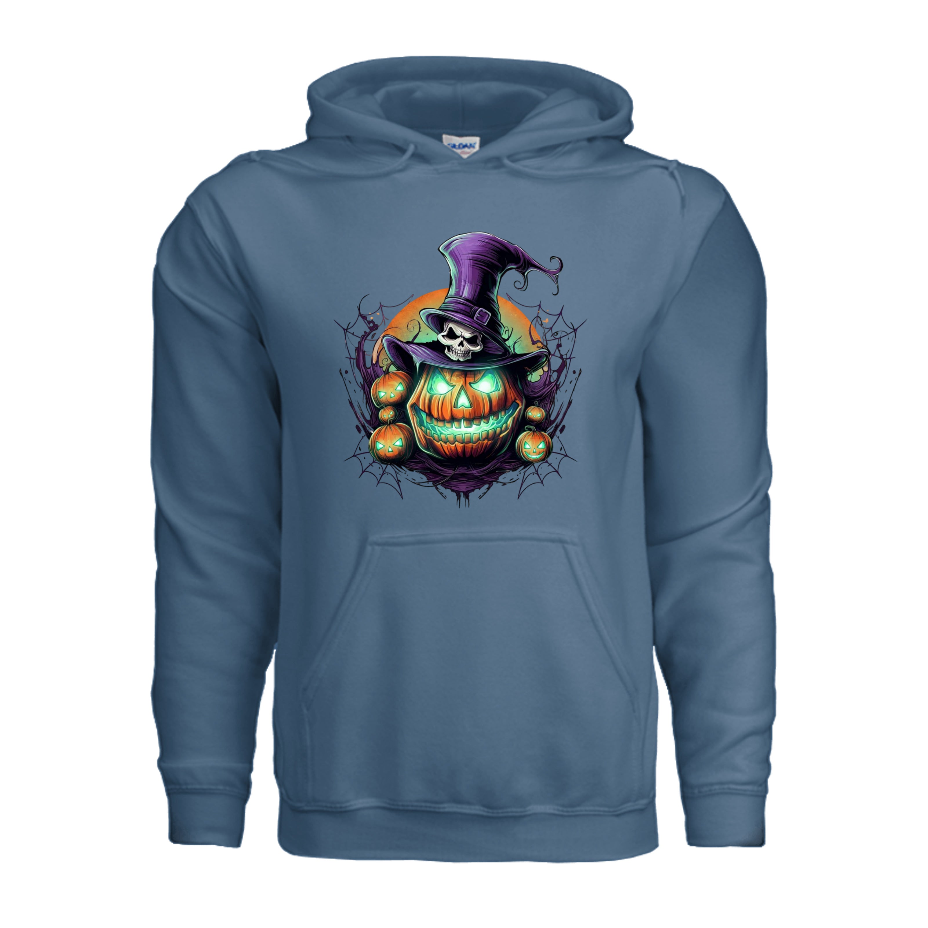 ndm:891741-Front-Indigo Blue-Spooky Halloween adult hoodie — black spooky season apparel by Stu Borncat Creations