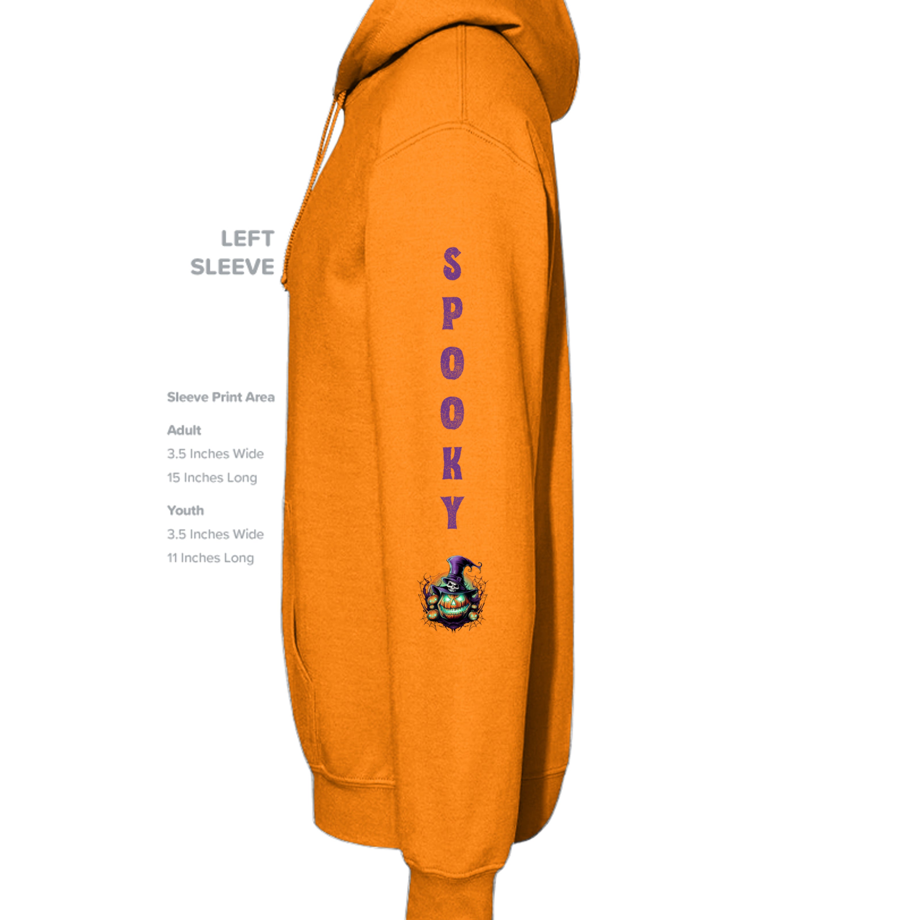 ndm:891746-Left_ Sleeve- Safety Orange-Spooky Halloween adult hoodie — black spooky season apparel by Stu Borncat Creations