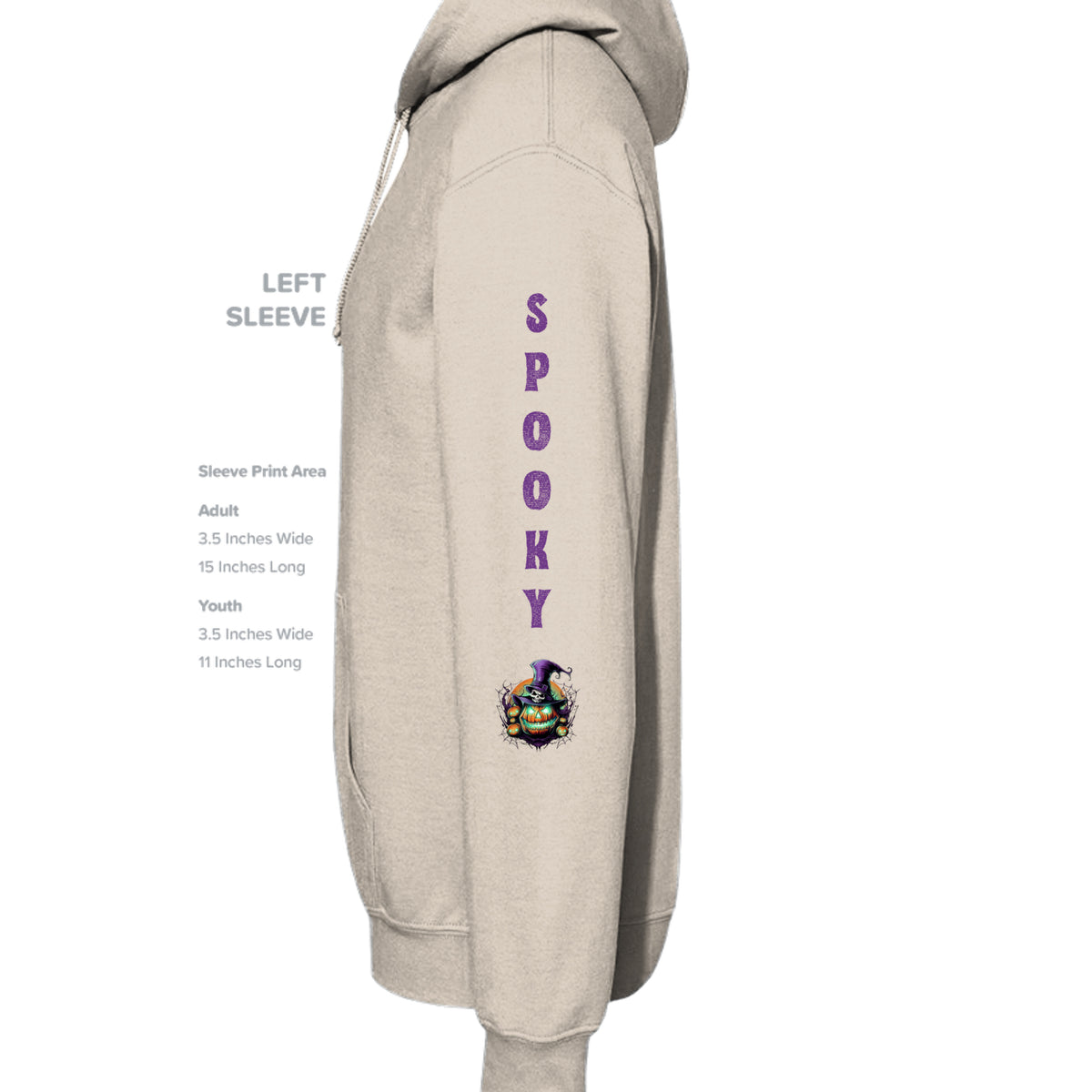 ndm:891749-Left_ Sleeve-Sand-Spooky Halloween adult hoodie — black spooky season apparel by Stu Borncat Creations